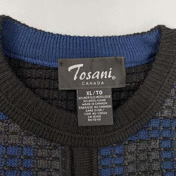 Vintage Tosani Crew Neck Sweater Chunky Waffle Knit Geometric Wool Black Mens XL - Picture 4 of 9